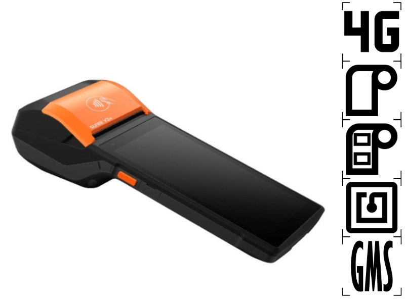 Handheld Sunmi V2s LG - 5.5 Zoll Display, Android 11 mit GMS, 58mm Bon-Etikettendrucker, 4G, NFC, T5940-NFC-GMS