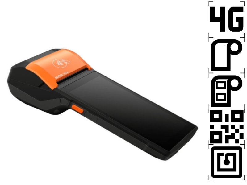 Handheld 5.5 Zoll Sunmi V2s L2D, Android 11, 58mm Bon-Etikettendrucker, 2D Scanner, microSD Slot, 4G, NFC, T5940-2D-NFC