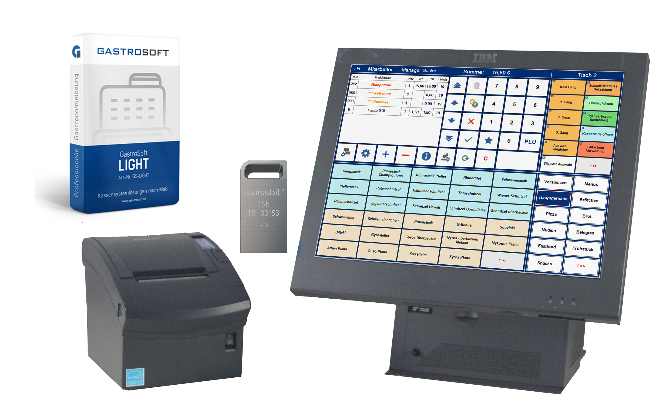 Gastro Kassensystem 15 Zoll Touch StarterSet IBM + Kassensoftware GastroSoft + TSE-VIP-Paket